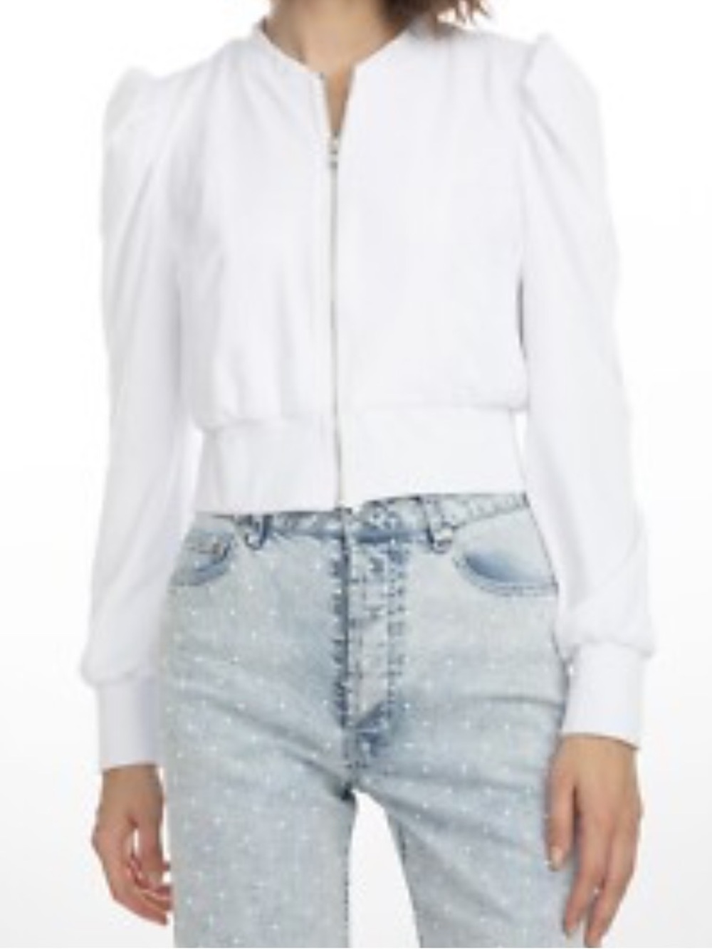 Generation Love White Puff-Sleeve Bomber Jacket